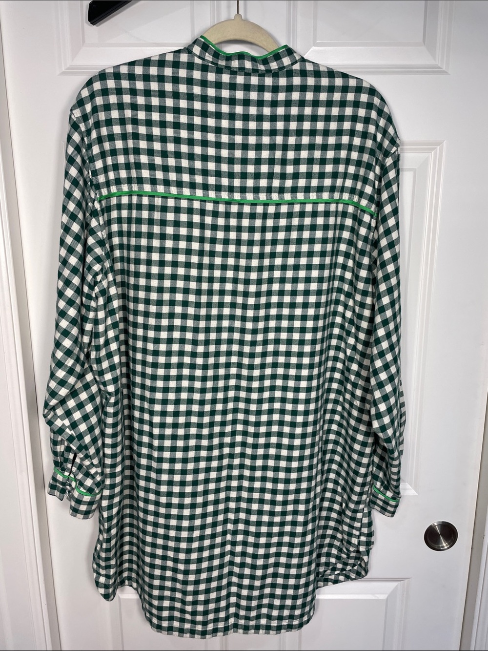 Lunya Brushed Flannel Button Up Shirt Dress Large Verdant Check Green Long Sleev - Picture 8 of 11